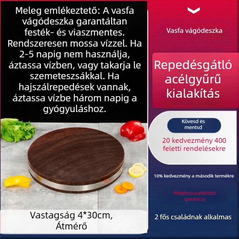 Valódi vietnámi vasfa vágódeszka, kerek tömörfa konyhai deszka otthoni használatra