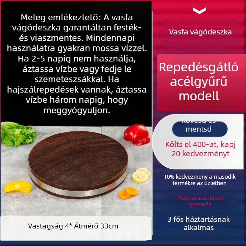 Valódi vietnámi vasfa vágódeszka, kerek tömörfa konyhai deszka otthoni használatra