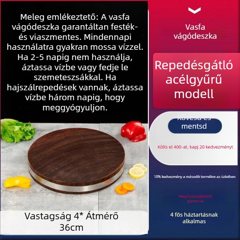Valódi vietnámi vasfa vágódeszka, kerek tömörfa konyhai deszka otthoni használatra