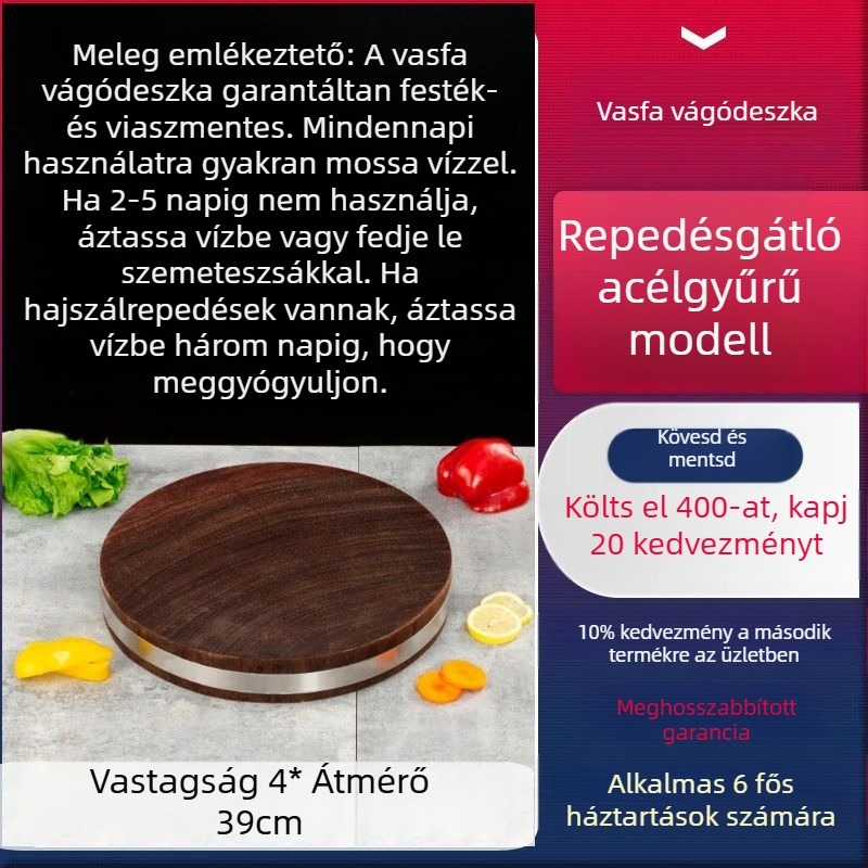 Valódi vietnámi vasfa vágódeszka, kerek tömörfa konyhai deszka otthoni használatra