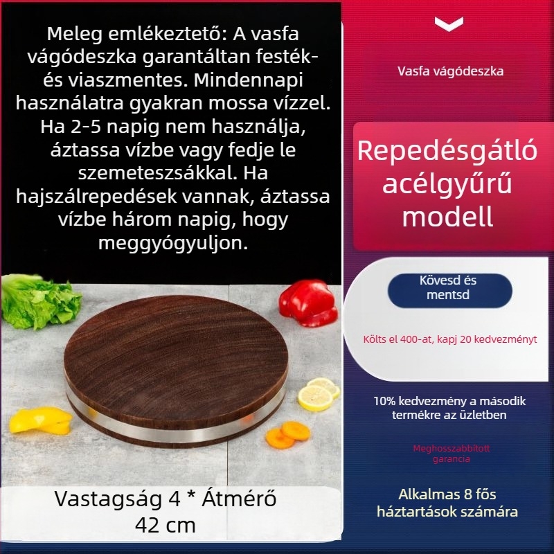 Valódi vietnámi vasfa vágódeszka, kerek tömörfa konyhai deszka otthoni használatra