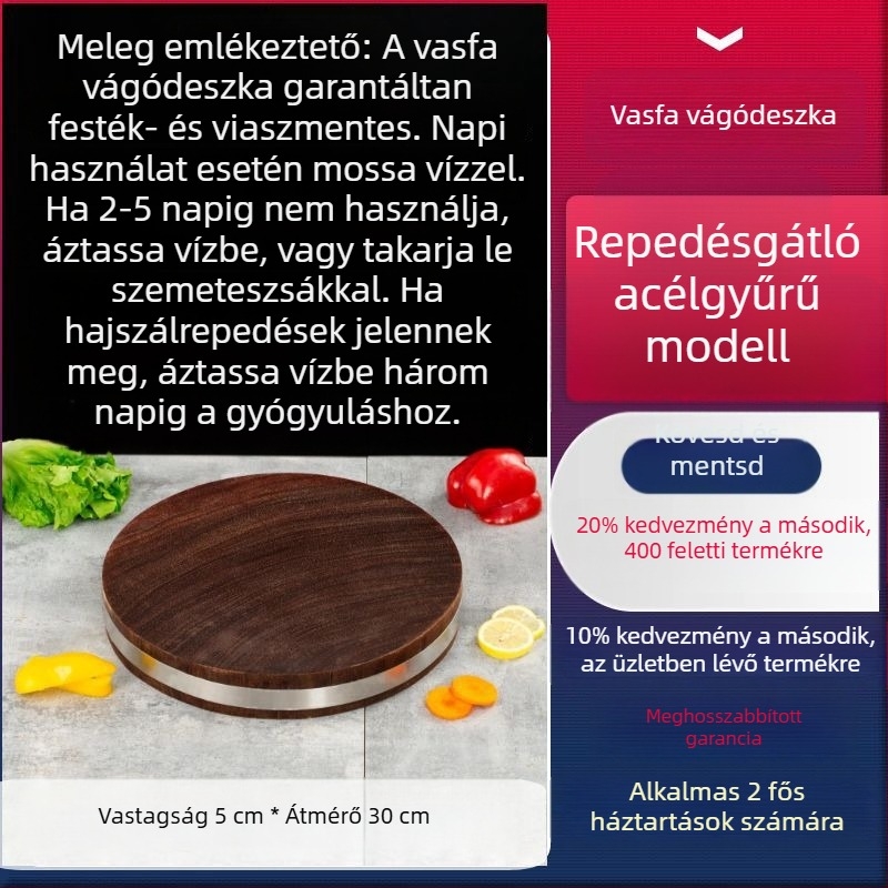Valódi vietnámi vasfa vágódeszka, kerek tömörfa konyhai deszka otthoni használatra