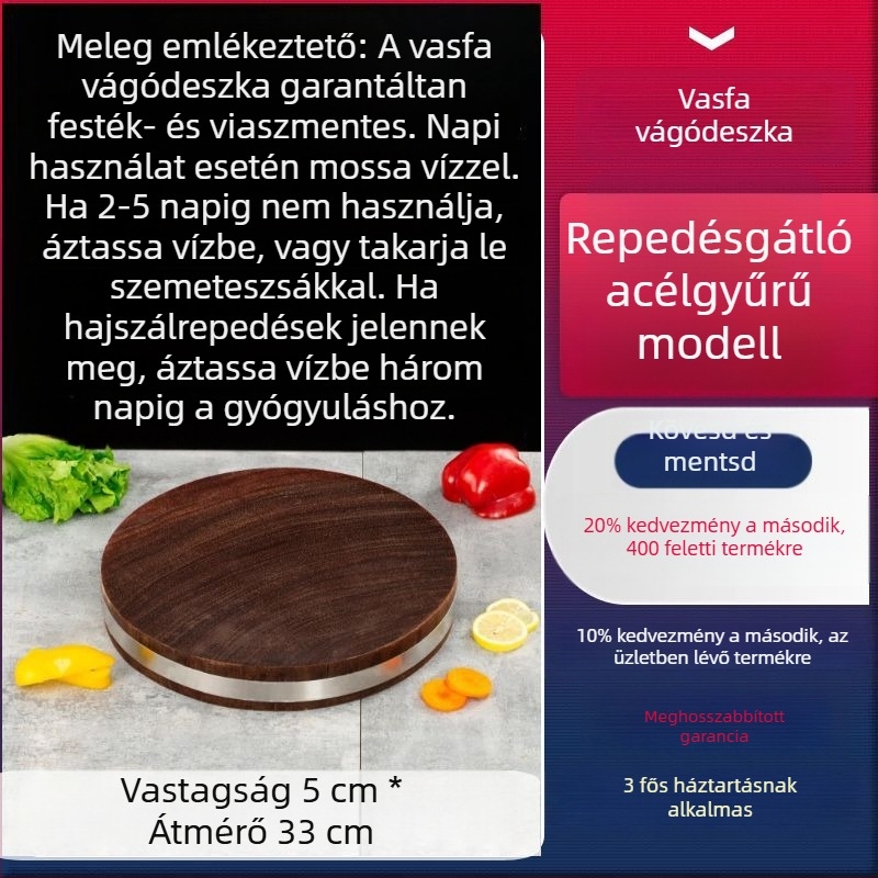 Valódi vietnámi vasfa vágódeszka, kerek tömörfa konyhai deszka otthoni használatra
