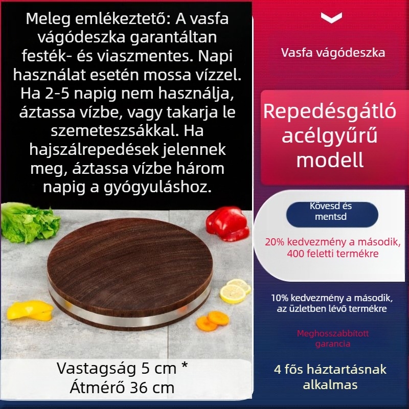Valódi vietnámi vasfa vágódeszka, kerek tömörfa konyhai deszka otthoni használatra