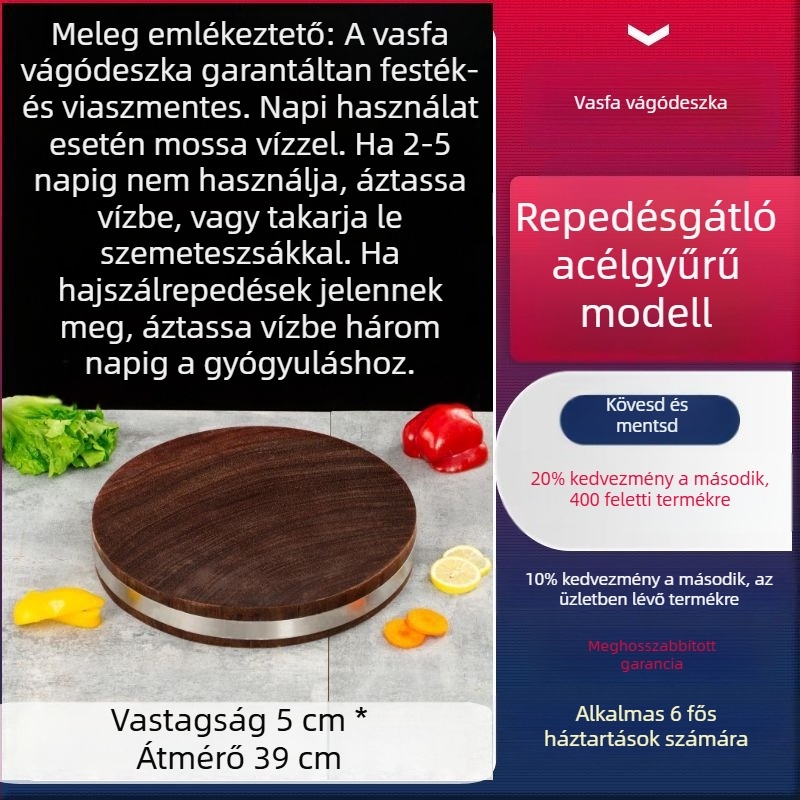 Valódi vietnámi vasfa vágódeszka, kerek tömörfa konyhai deszka otthoni használatra