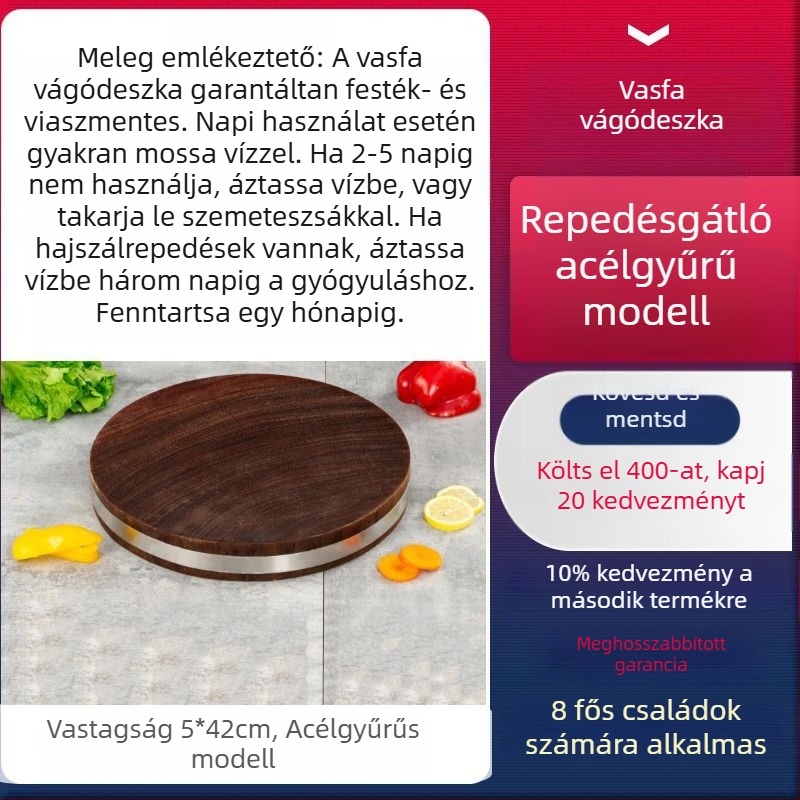Valódi vietnámi vasfa vágódeszka, kerek tömörfa konyhai deszka otthoni használatra