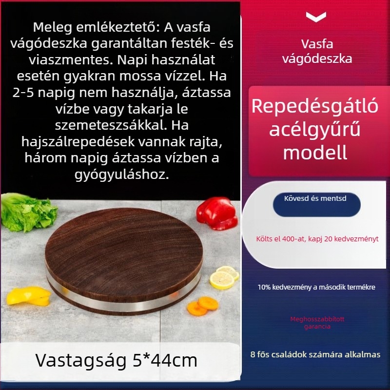 Valódi vietnámi vasfa vágódeszka, kerek tömörfa konyhai deszka otthoni használatra