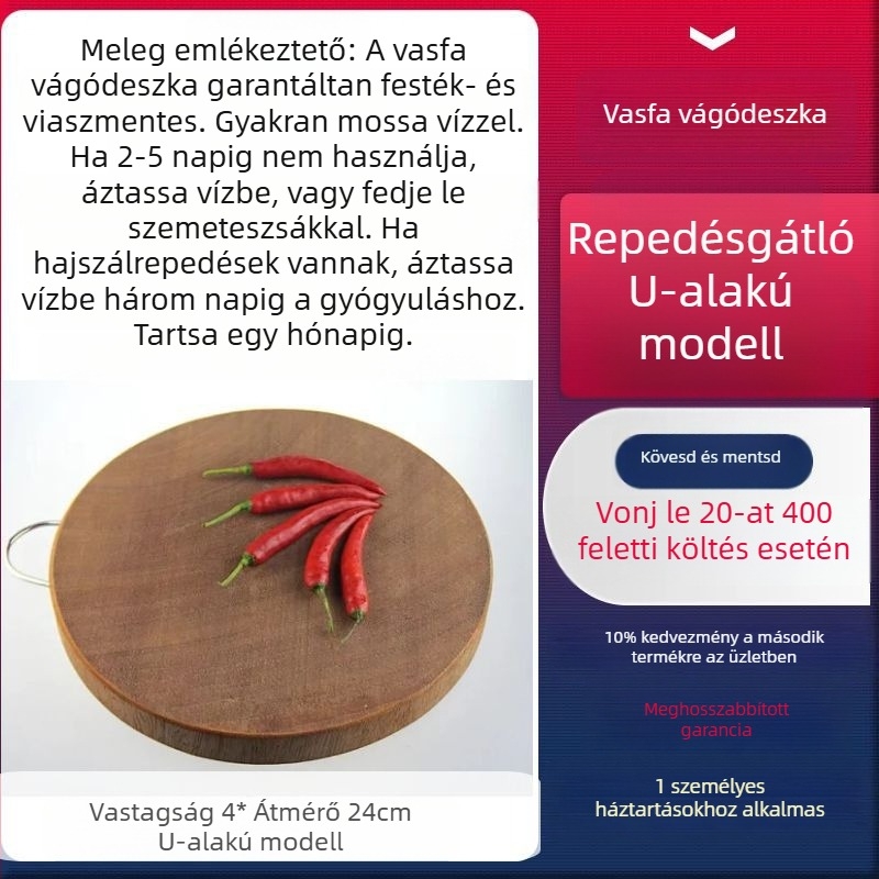 Valódi vietnámi vasfa vágódeszka, kerek tömörfa konyhai deszka otthoni használatra