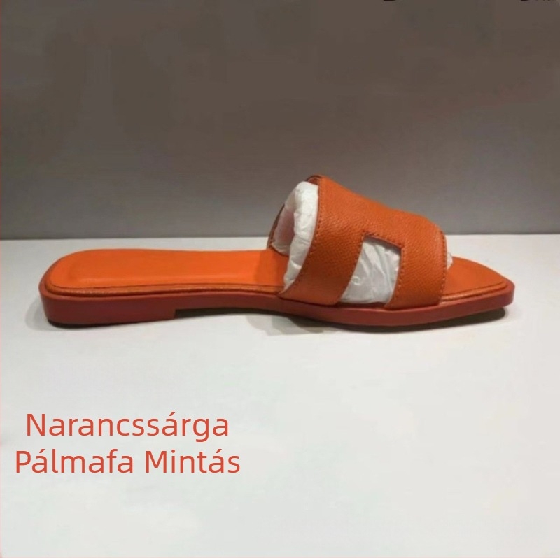 Női papucs patent bőrrel, egypántos, mindennapi lapos talpú