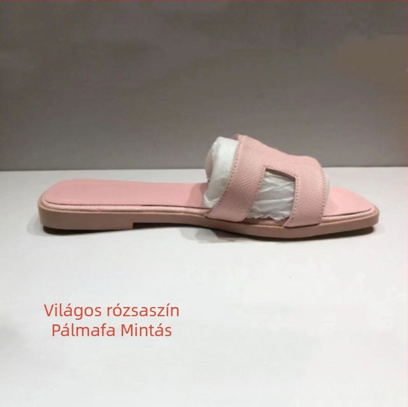 Női papucs patent bőrrel, egypántos, mindennapi lapos talpú