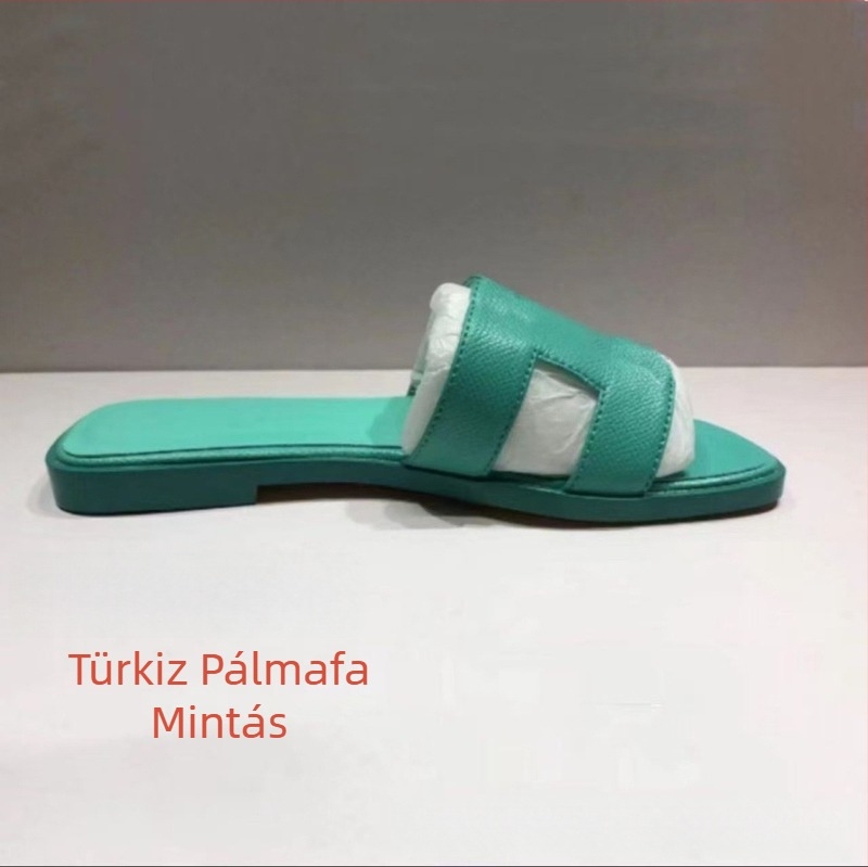 Női papucs patent bőrrel, egypántos, mindennapi lapos talpú