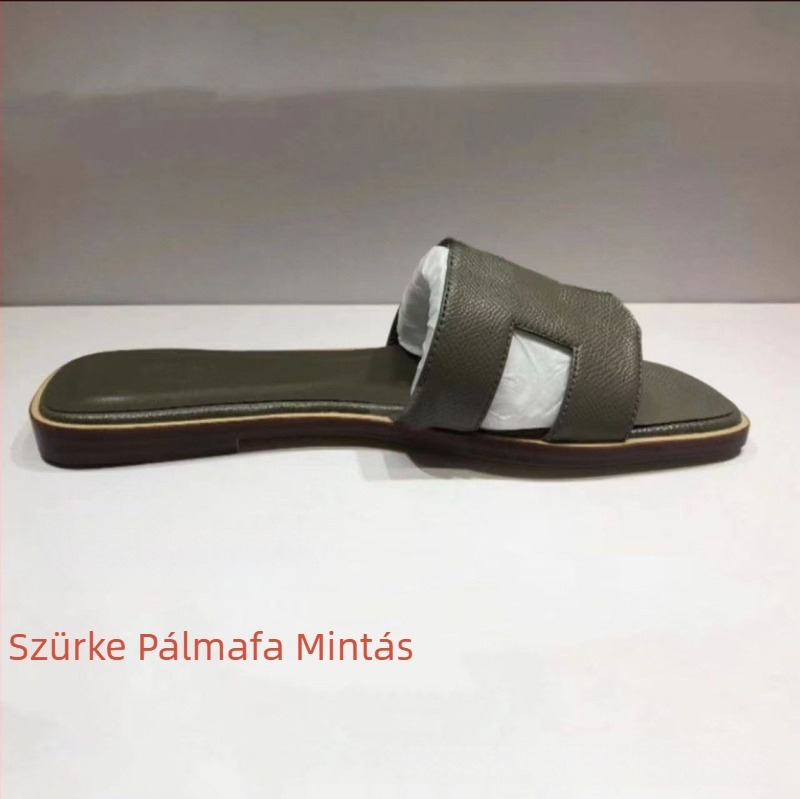 Női papucs patent bőrrel, egypántos, mindennapi lapos talpú