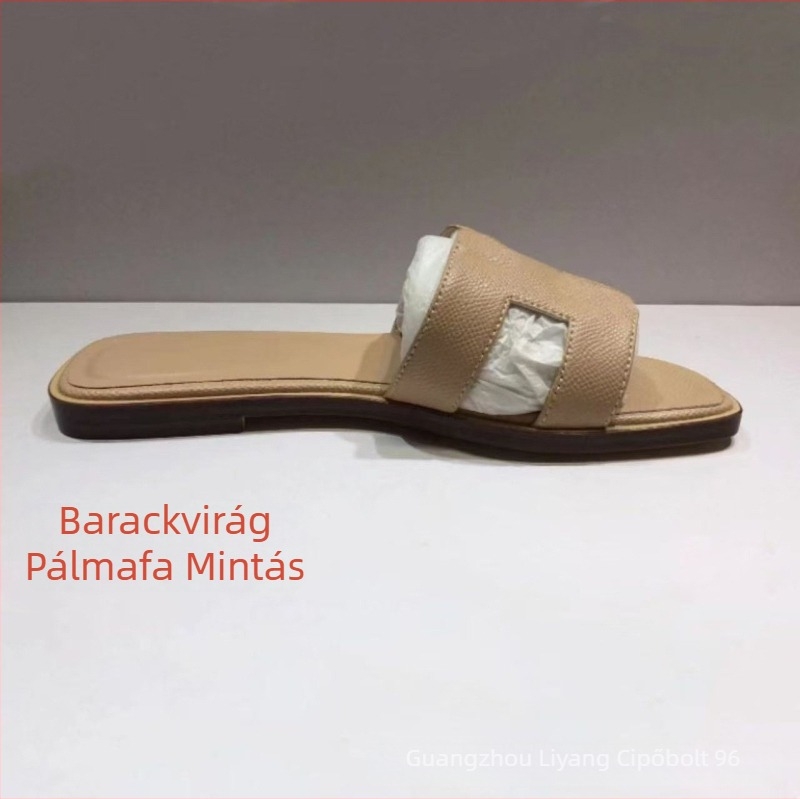 Női papucs patent bőrrel, egypántos, mindennapi lapos talpú