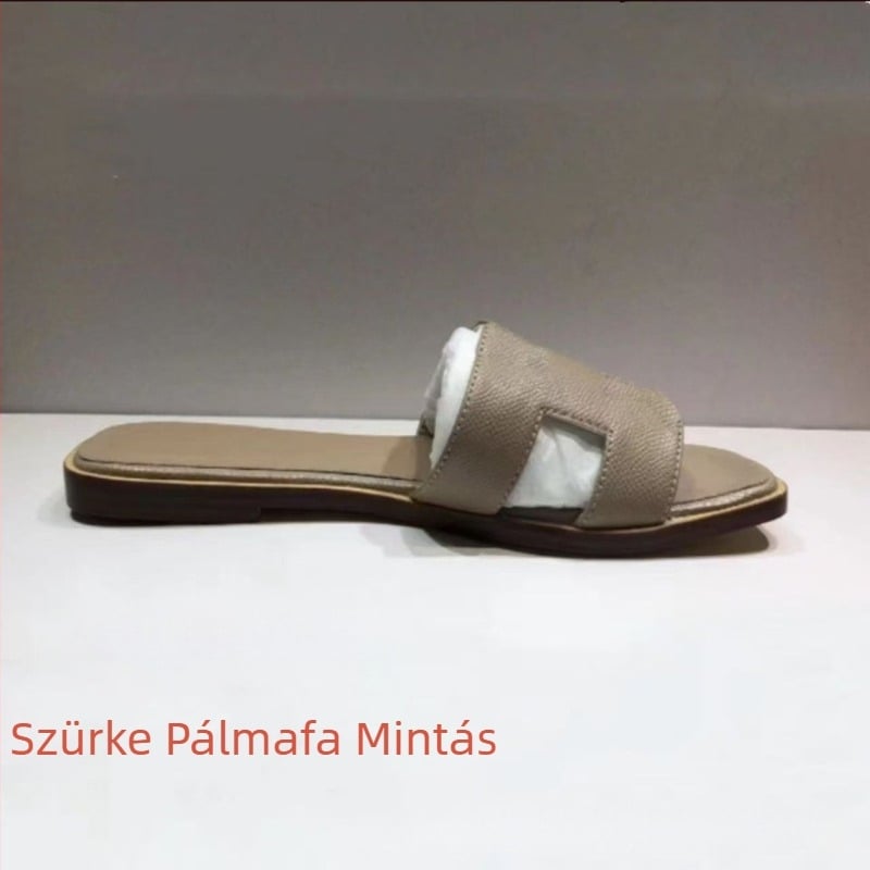 Női papucs patent bőrrel, egypántos, mindennapi lapos talpú