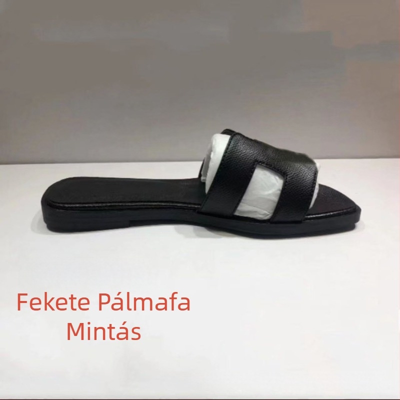 Női papucs patent bőrrel, egypántos, mindennapi lapos talpú