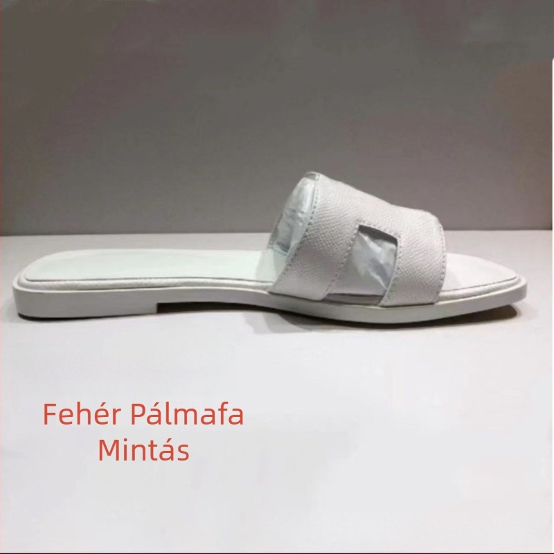 Női papucs patent bőrrel, egypántos, mindennapi lapos talpú