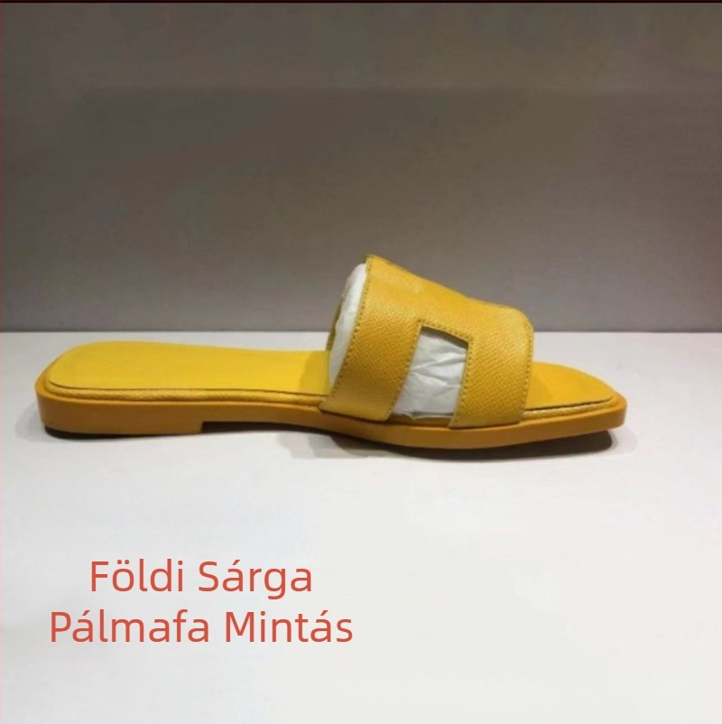 Női papucs patent bőrrel, egypántos, mindennapi lapos talpú