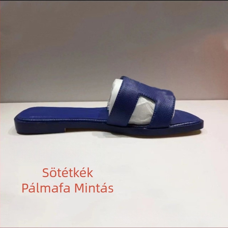 Női papucs patent bőrrel, egypántos, mindennapi lapos talpú