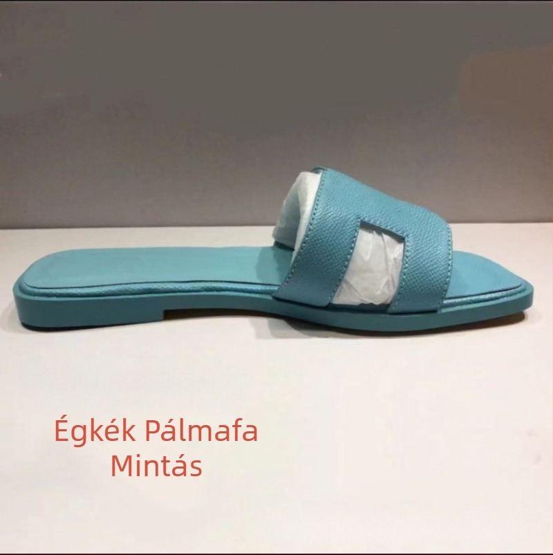 Női papucs patent bőrrel, egypántos, mindennapi lapos talpú