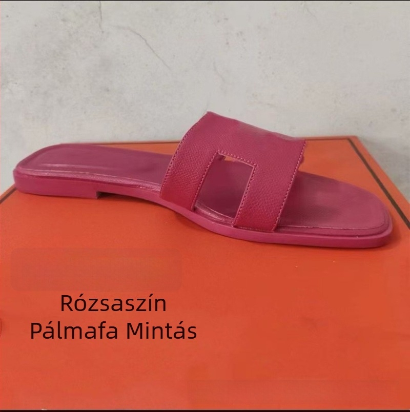 Női papucs patent bőrrel, egypántos, mindennapi lapos talpú