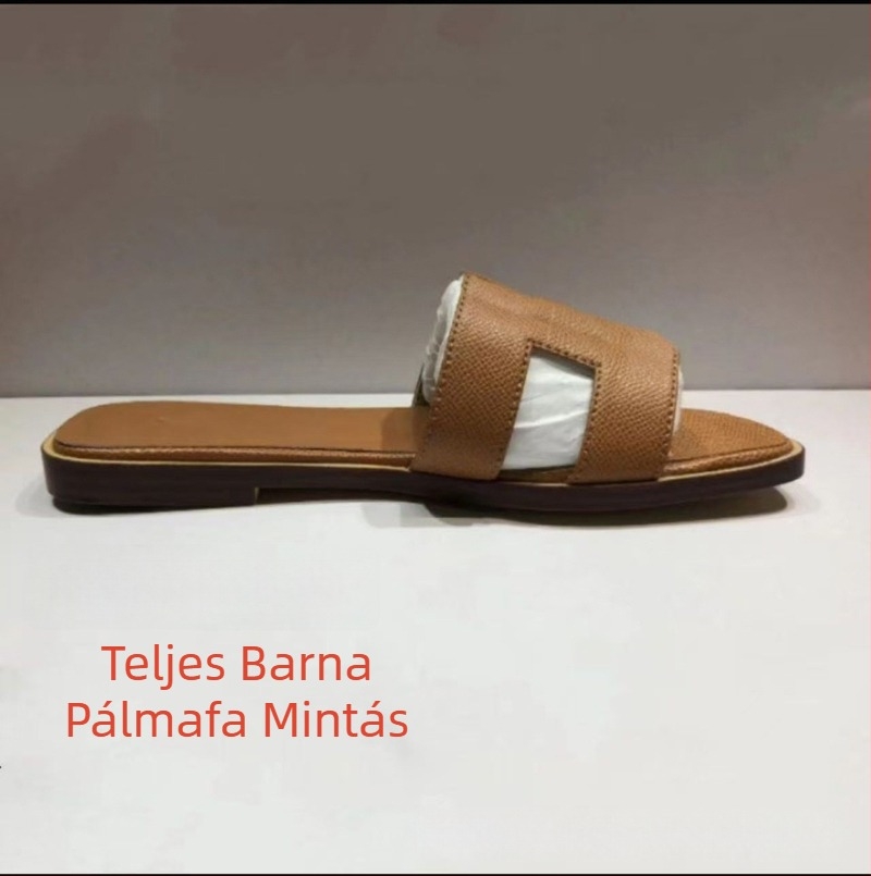 Női papucs patent bőrrel, egypántos, mindennapi lapos talpú