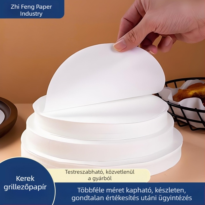 Kerek, élelmiszer-minőségű sütőpapír szilikon bevonattal, zsírt és olajat felszívó, egyszer használatos grillpapír