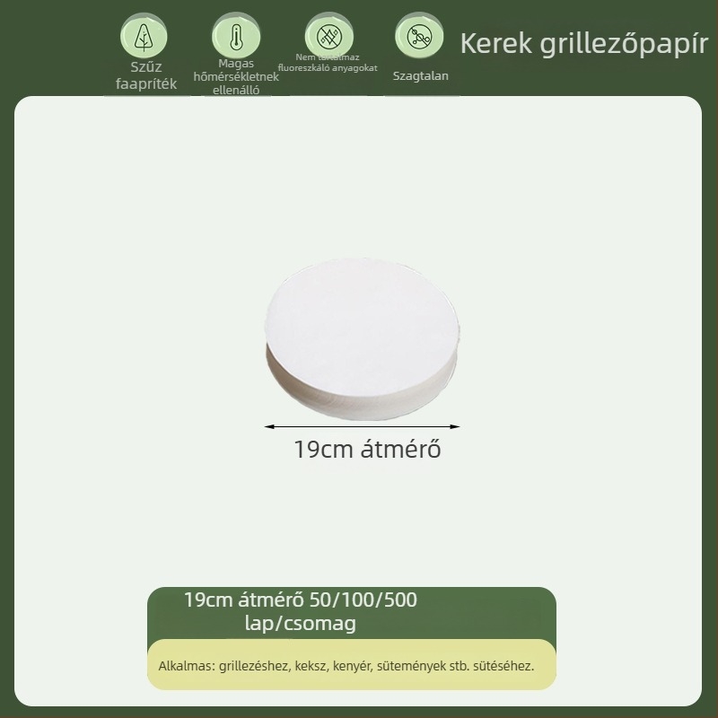 Kerek, élelmiszer-minőségű sütőpapír szilikon bevonattal, zsírt és olajat felszívó, egyszer használatos grillpapír
