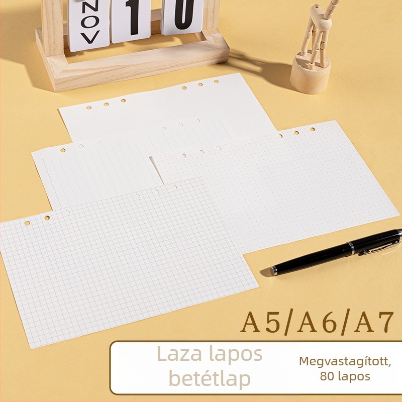 Morning 100 g belső oldalak cserélő lapok A7 jegyzetfüzethez, 6 lyukas, vízszintes vonalas, pontmátrixos üres rács oldalakkal; kompatibil 9, 20 és 24 lyukú kivitel.