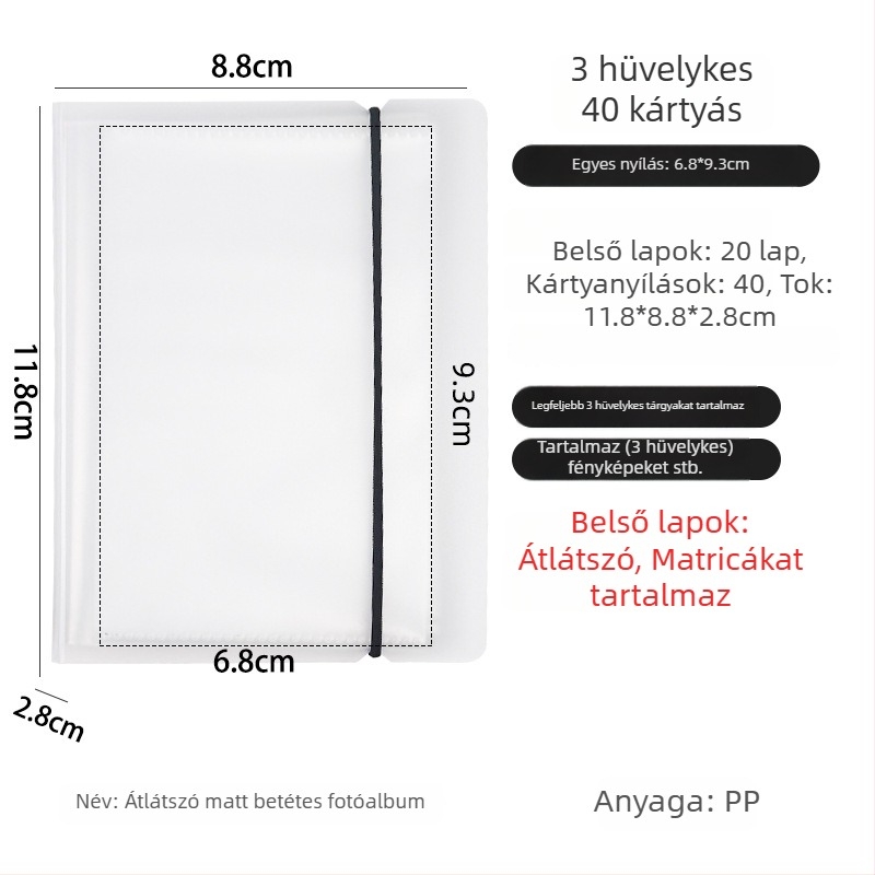 3 hüvelykes fotóalbum tárolórekeszekkel Polaroid-stílusú fényképekhez, fényképgyűjtemény, kis kártyák és postai képek számára, több méretű tárolóalbum.
