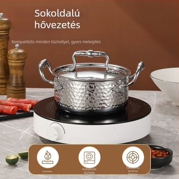 304 rozsdamentes acélból készült egyszemélyes mini hot pot fedővel, 16 cm, 2,1–4 L, háromrétegű aljzattal