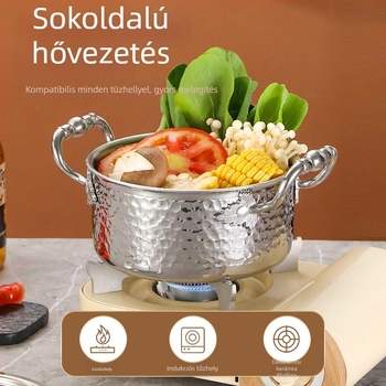 304 rozsdamentes acélból készült egyszemélyes mini hot pot fedővel, 16 cm, 2,1–4 L, háromrétegű aljzattal