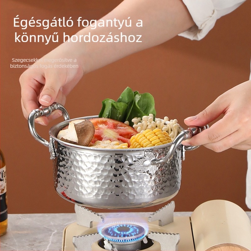 304 rozsdamentes acélból készült egyszemélyes mini hot pot fedővel, 16 cm, 2,1–4 L, háromrétegű aljzattal