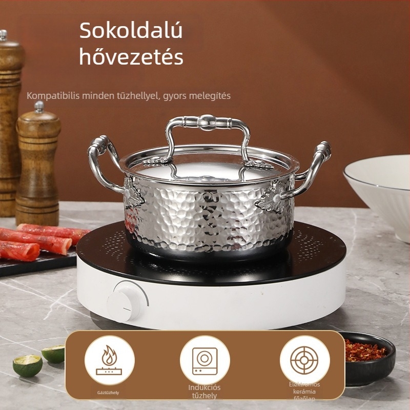 304 rozsdamentes acélból készült egyszemélyes mini hot pot fedővel, 16 cm, 2,1–4 L, háromrétegű aljzattal
