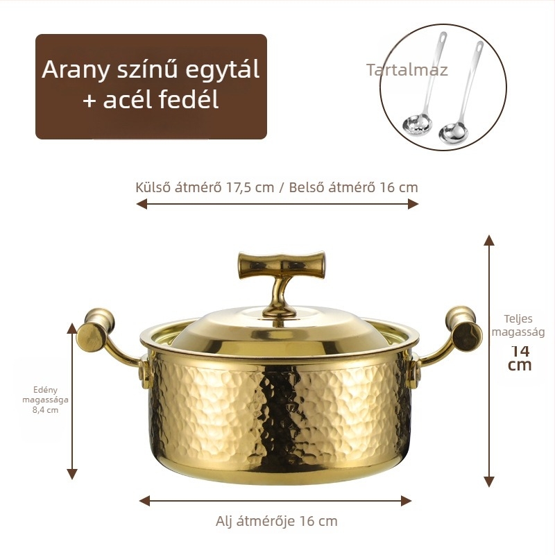 304 rozsdamentes acélból készült egyszemélyes mini hot pot fedővel, 16 cm, 2,1–4 L, háromrétegű aljzattal