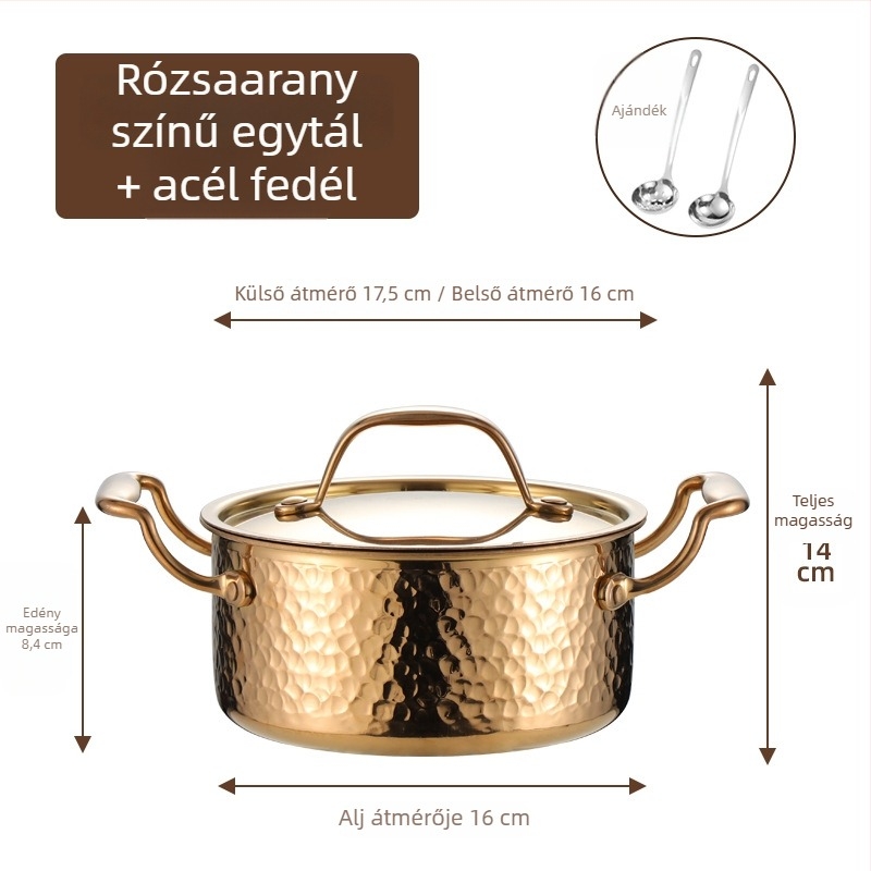 304 rozsdamentes acélból készült egyszemélyes mini hot pot fedővel, 16 cm, 2,1–4 L, háromrétegű aljzattal