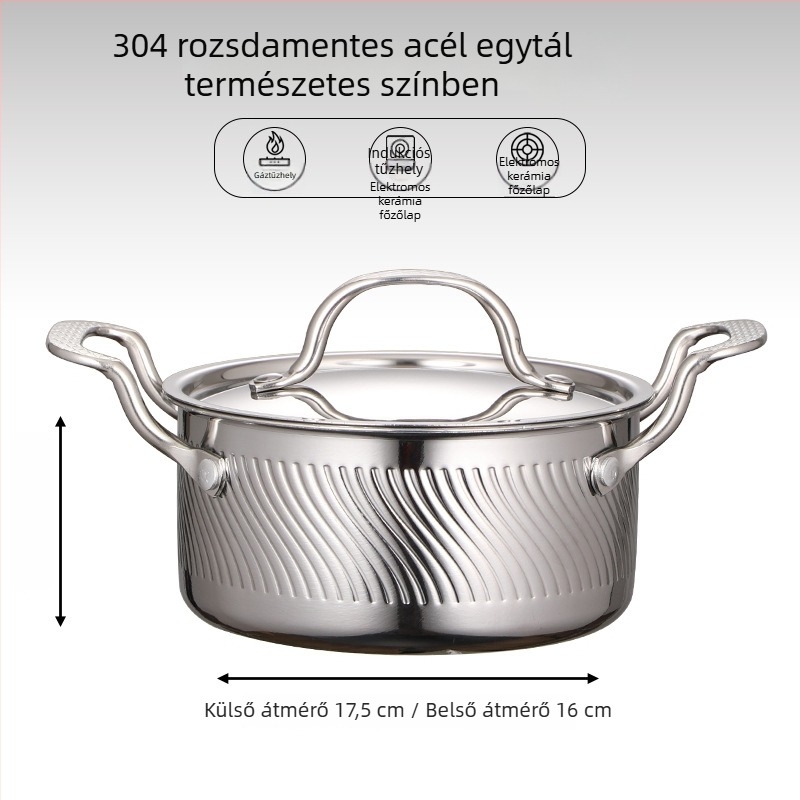 304 rozsdamentes acélból készült egyszemélyes mini hot pot fedővel, 16 cm, 2,1–4 L, háromrétegű aljzattal