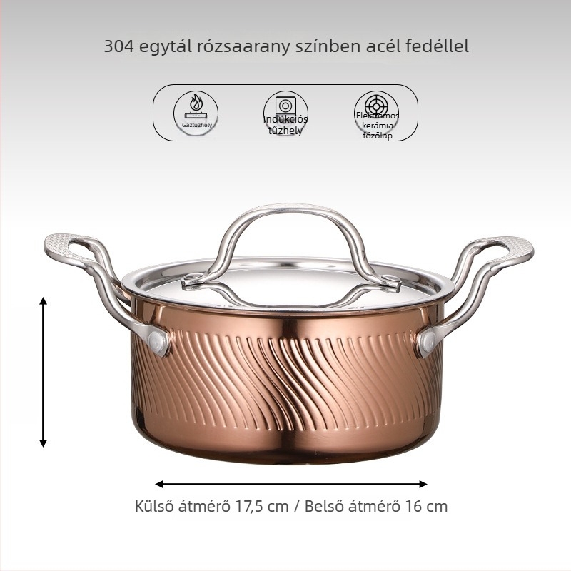 304 rozsdamentes acélból készült egyszemélyes mini hot pot fedővel, 16 cm, 2,1–4 L, háromrétegű aljzattal