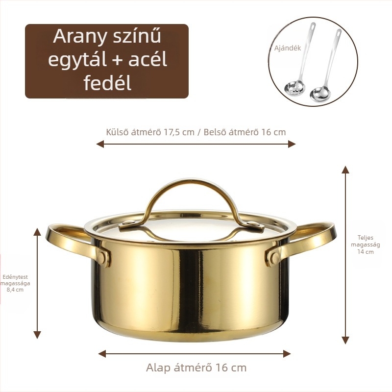 304 rozsdamentes acélból készült egyszemélyes mini hot pot fedővel, 16 cm, 2,1–4 L, háromrétegű aljzattal