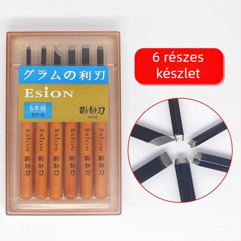 ESION 5 részes fa- és vésőkészlet faragáshoz, fa blokk gravírozásához és gumibélyegzéshez