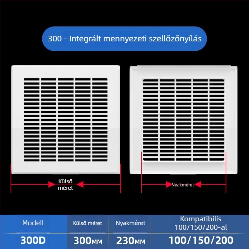 ABS műanyag rács központi klímaberendezéshez, légterelő diffúzor, 300×300 mm