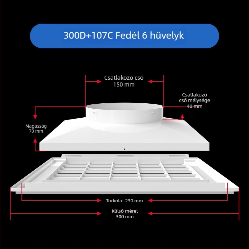 ABS műanyag rács központi klímaberendezéshez, légterelő diffúzor, 300×300 mm
