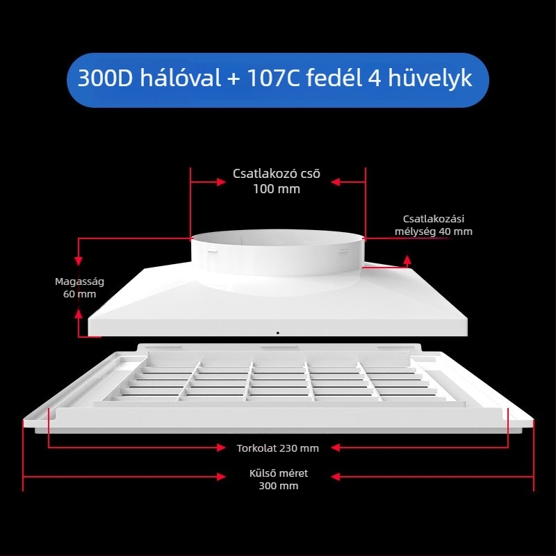 ABS műanyag rács központi klímaberendezéshez, légterelő diffúzor, 300×300 mm