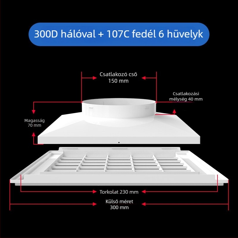 ABS műanyag rács központi klímaberendezéshez, légterelő diffúzor, 300×300 mm