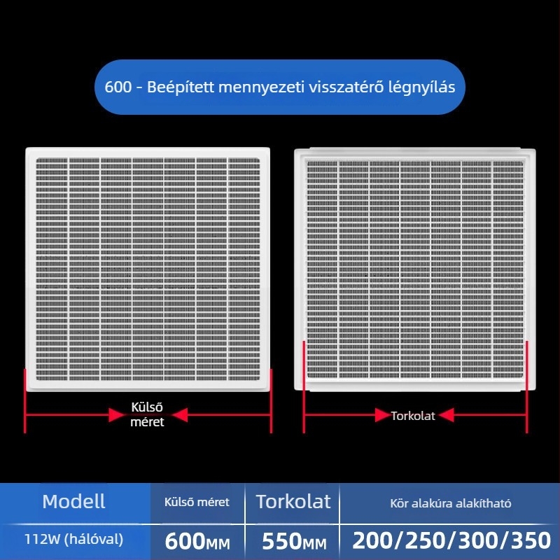 ABS műanyag rács központi klímaberendezéshez, légterelő diffúzor, 300×300 mm