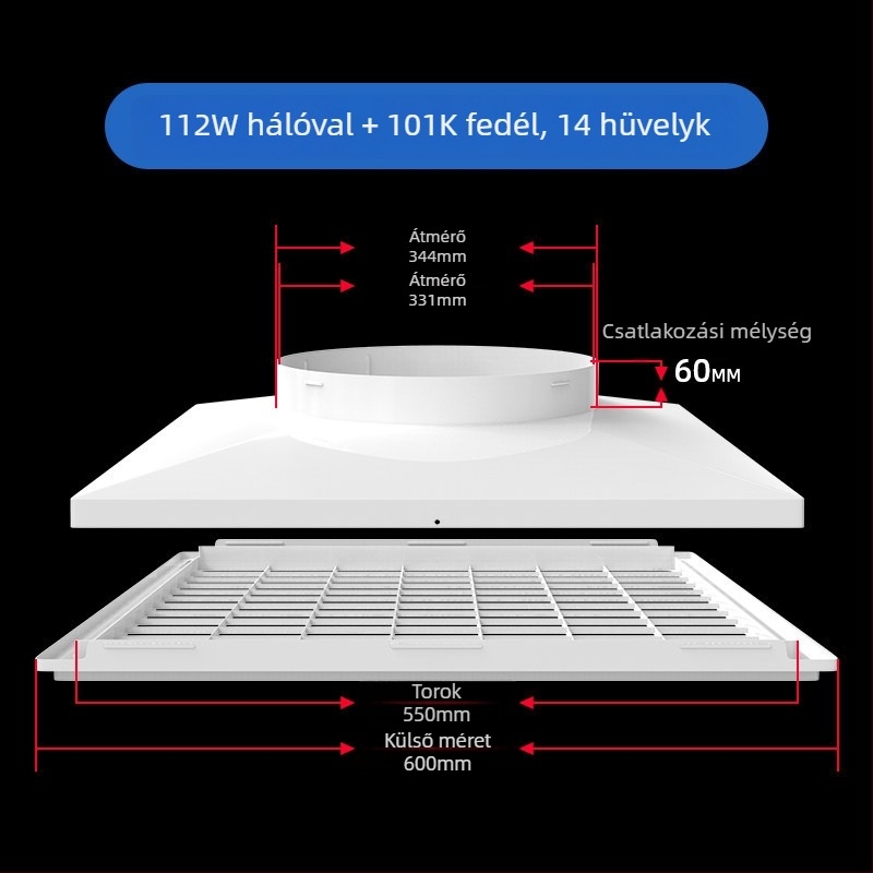 ABS műanyag rács központi klímaberendezéshez, légterelő diffúzor, 300×300 mm