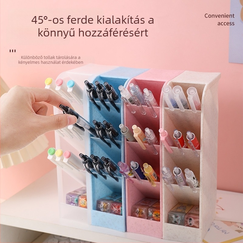 Áttetsző ferde asztali tolltartó – többfunkciós műanyag íróeszköz tartó