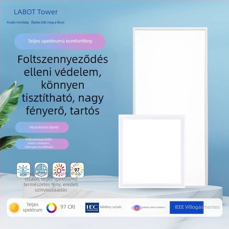 LED síkpanel lámpa 600×600, teljes spektrum, alumínium mennyezeti panel lámpa irodának, konyhának és fürdőszobának