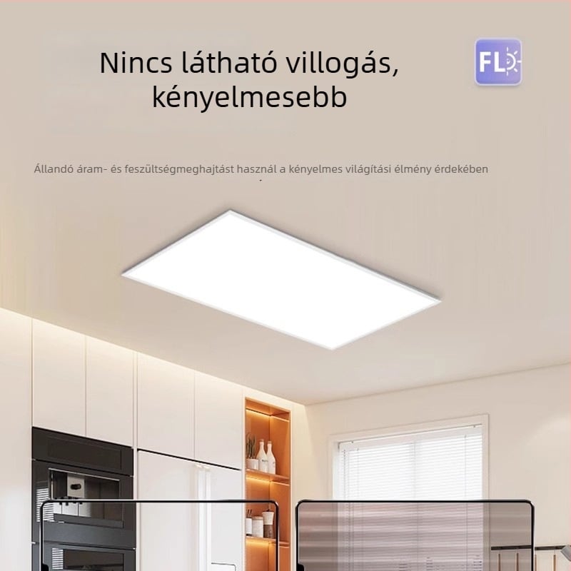 LED síkpanel lámpa 600×600, teljes spektrum, alumínium mennyezeti panel lámpa irodának, konyhának és fürdőszobának
