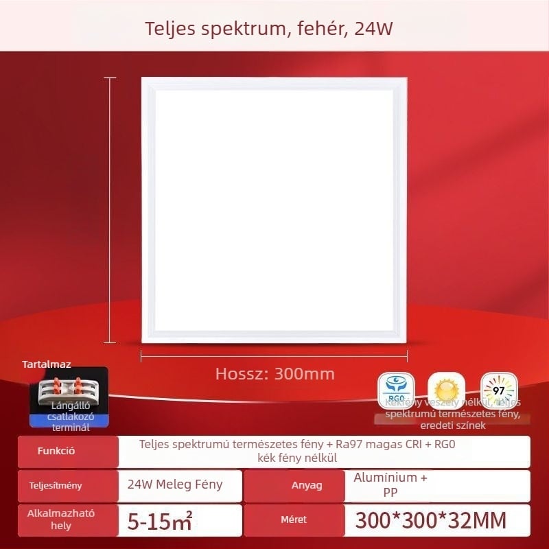LED síkpanel lámpa 600×600, teljes spektrum, alumínium mennyezeti panel lámpa irodának, konyhának és fürdőszobának