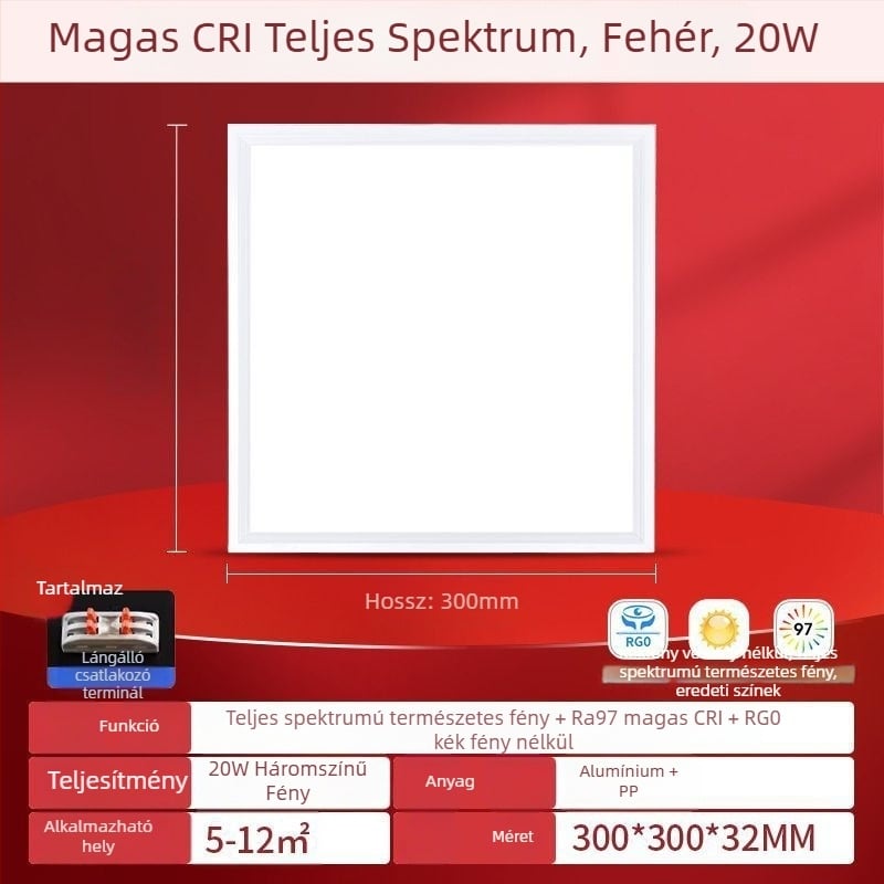 LED síkpanel lámpa 600×600, teljes spektrum, alumínium mennyezeti panel lámpa irodának, konyhának és fürdőszobának
